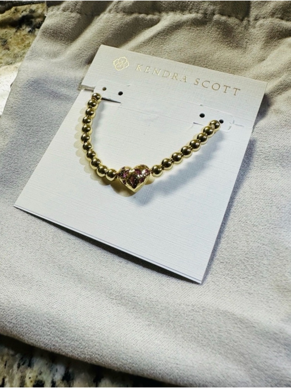 Kendra Scott Gold Beaded Bracelet with Pink Heart Accent
